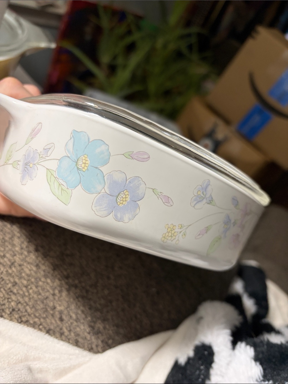 Floral Ceramic Serveware Dish in Light Blue and Cream A-1-B 1 liter Home Accents